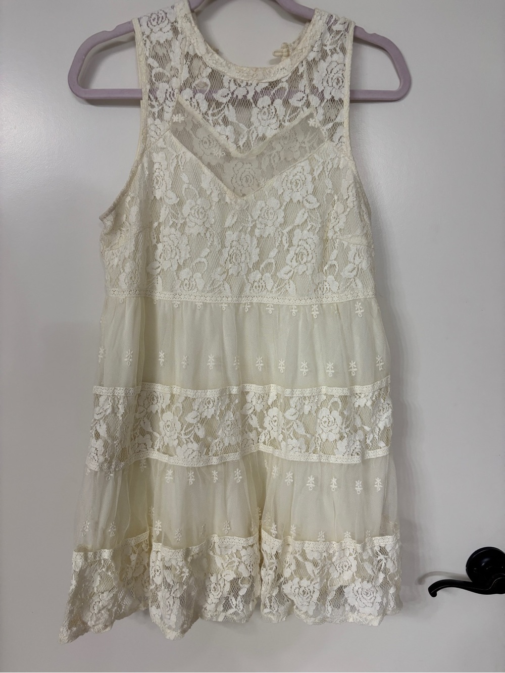 Girls' Cream Lace Tiered Top